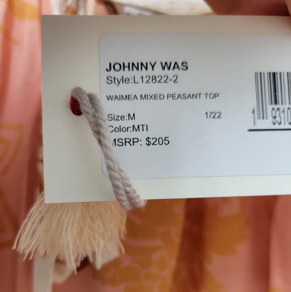 Johnny Was Jade Waimea Peasant Top - Picture 2 of 4